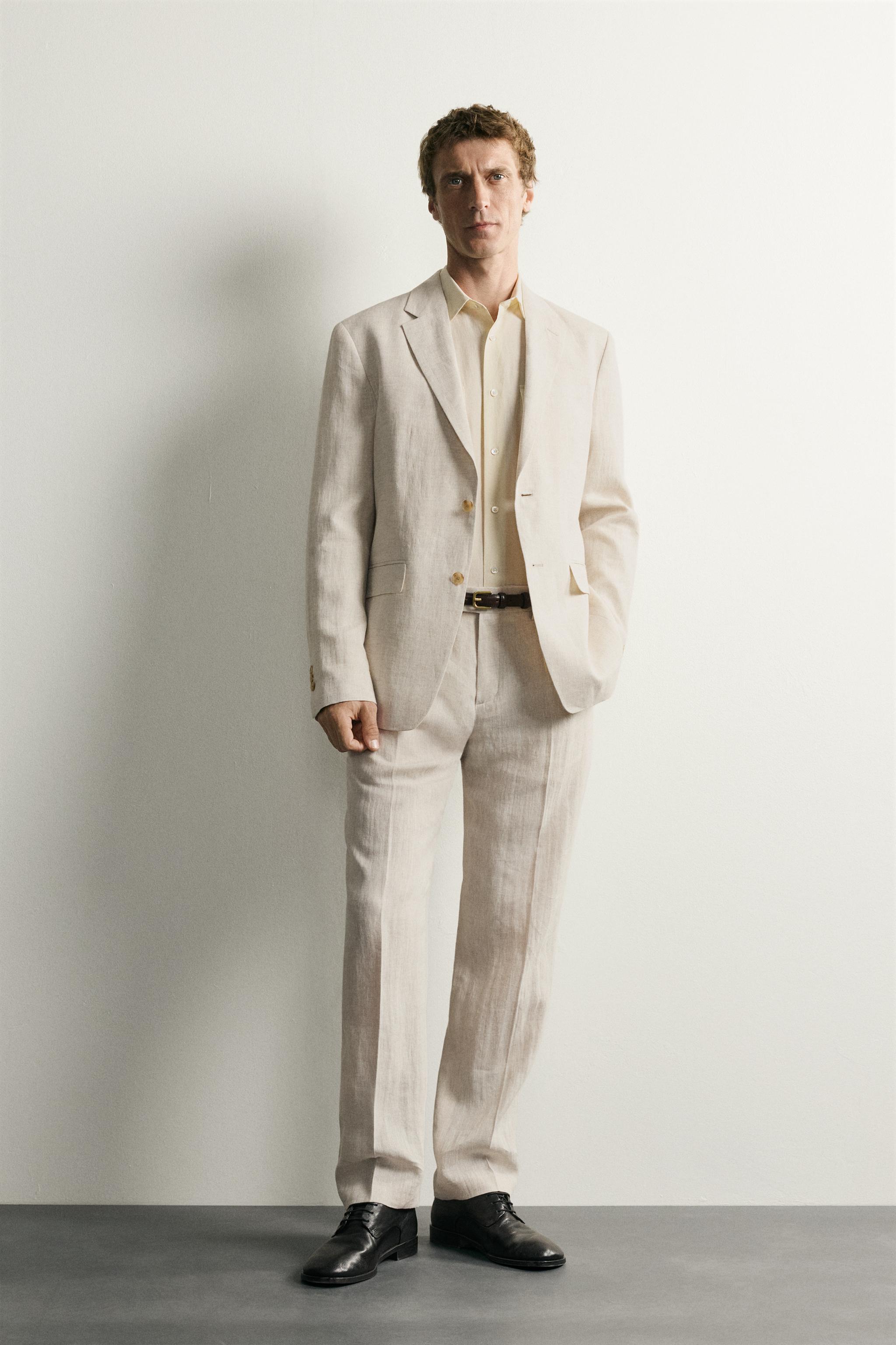 100% LINEN PLEATED SUIT PANTS